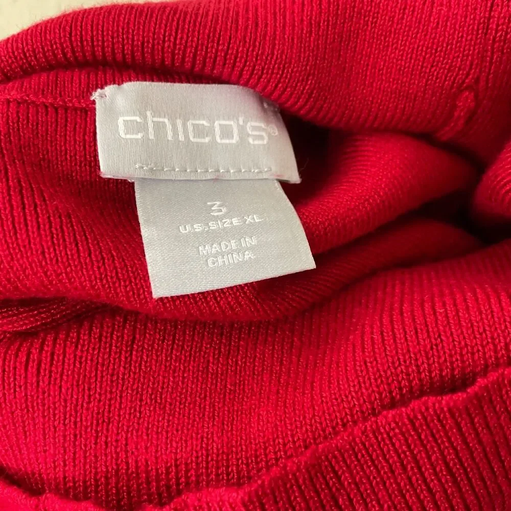 Chico's Long Sleeve Turtle Neck Sweater women’s 3 /US XL Red w button detail